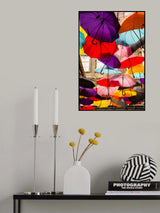 old building and decorative umbrellas Poster och Canvastavla
