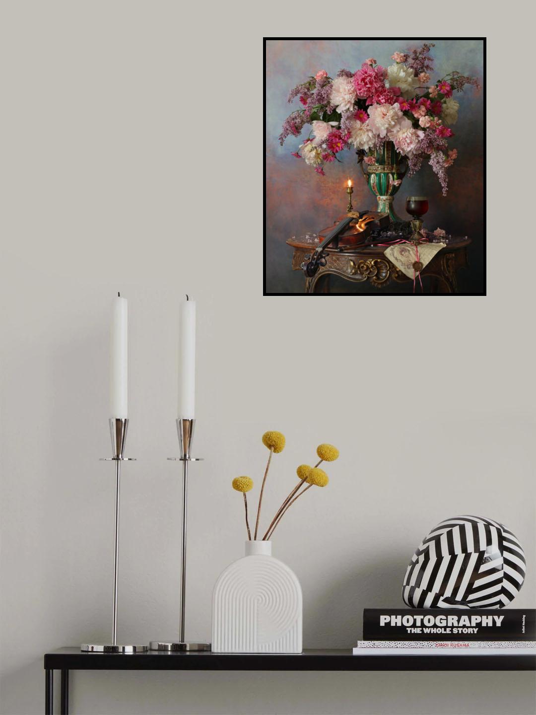 Still life with violin and flowers Poster och Canvastavla
