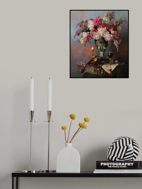 Still life with violin and flowers Poster och Canvastavla
