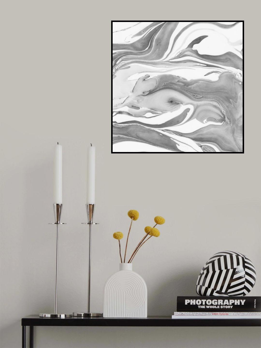Ink Marbling Black and White 05 Poster och Canvastavla