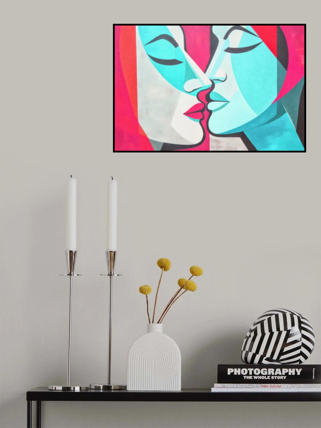 A Kiss Pink Teal Poster och Canvastavla