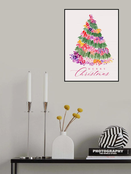 Floral Christmas tree in pink Poster och Canvastavla