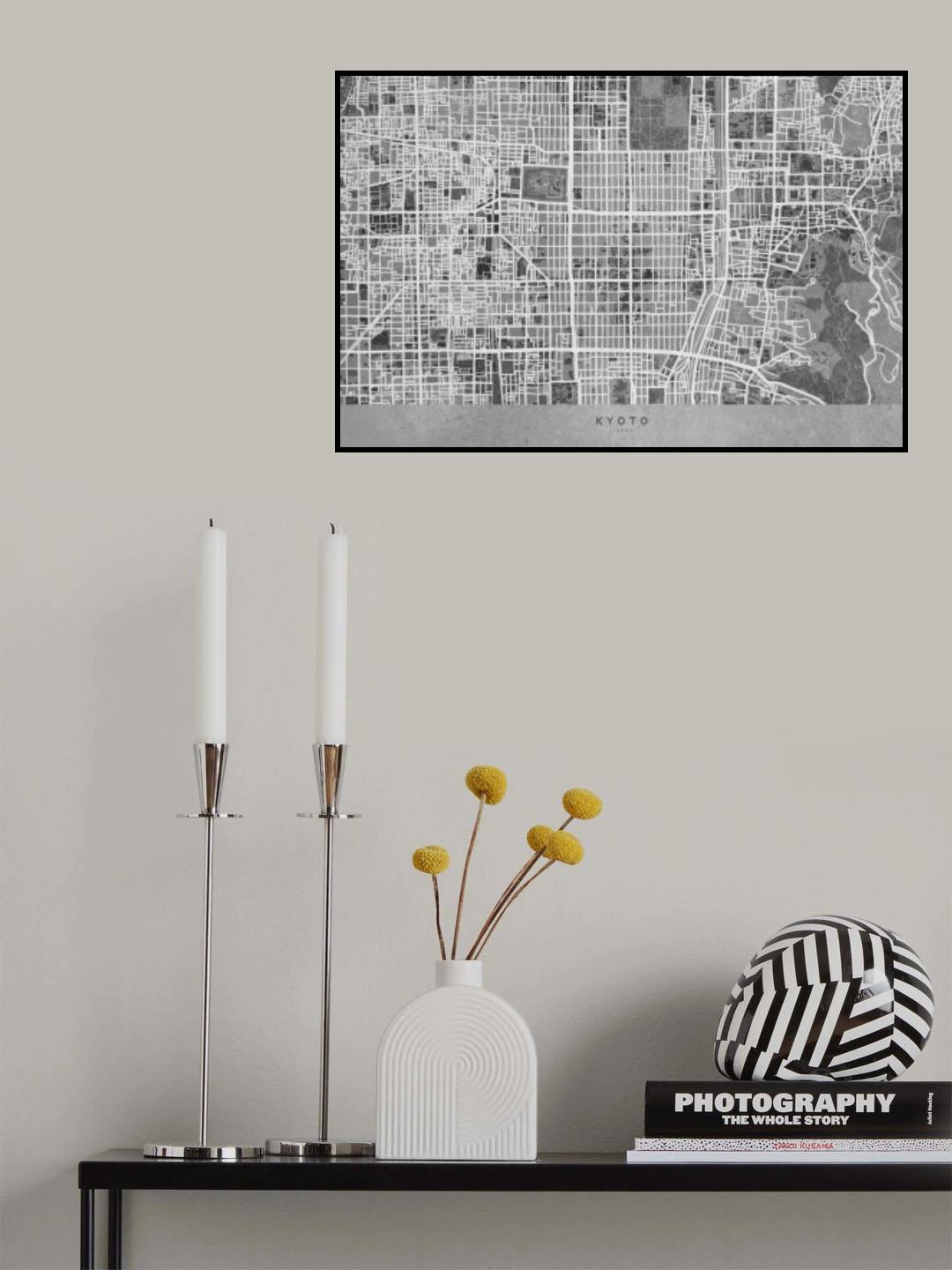 Gray map of Kyoto Poster och Canvastavla