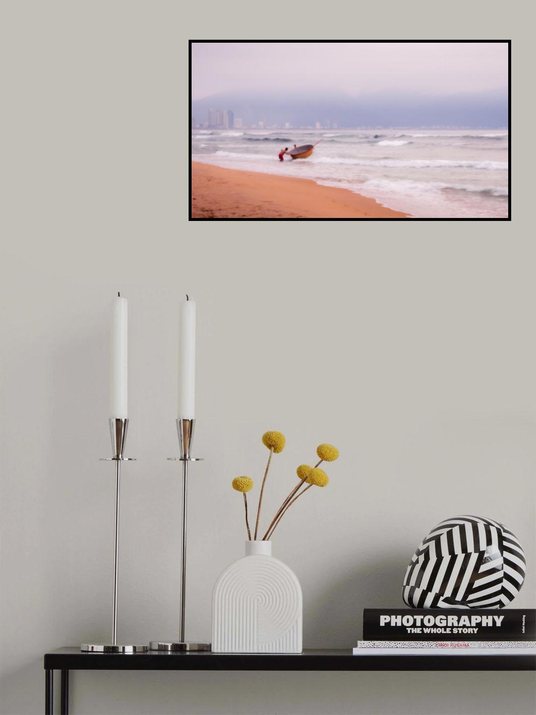 Basket boat at morning beach Poster och Canvastavla