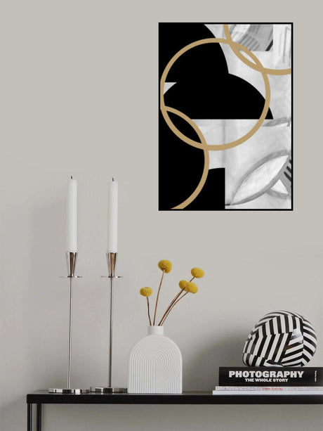 Black and White Stripes Gold Spheres No3 Poster och Canvastavla