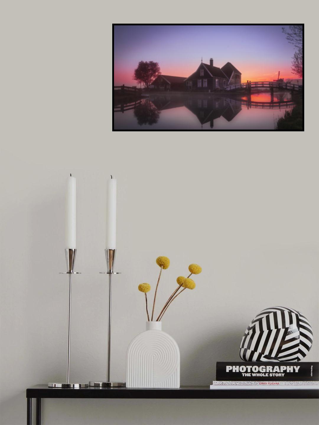 Amanecer con niebla en Zaanse Schans Poster och Canvastavla