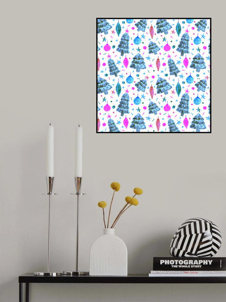 Lavender and Ice Blue Christmas Trees and Bulbs Poster och Canvastavla