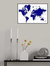 Navy blue world map with cities, Nevin Poster och Canvastavla