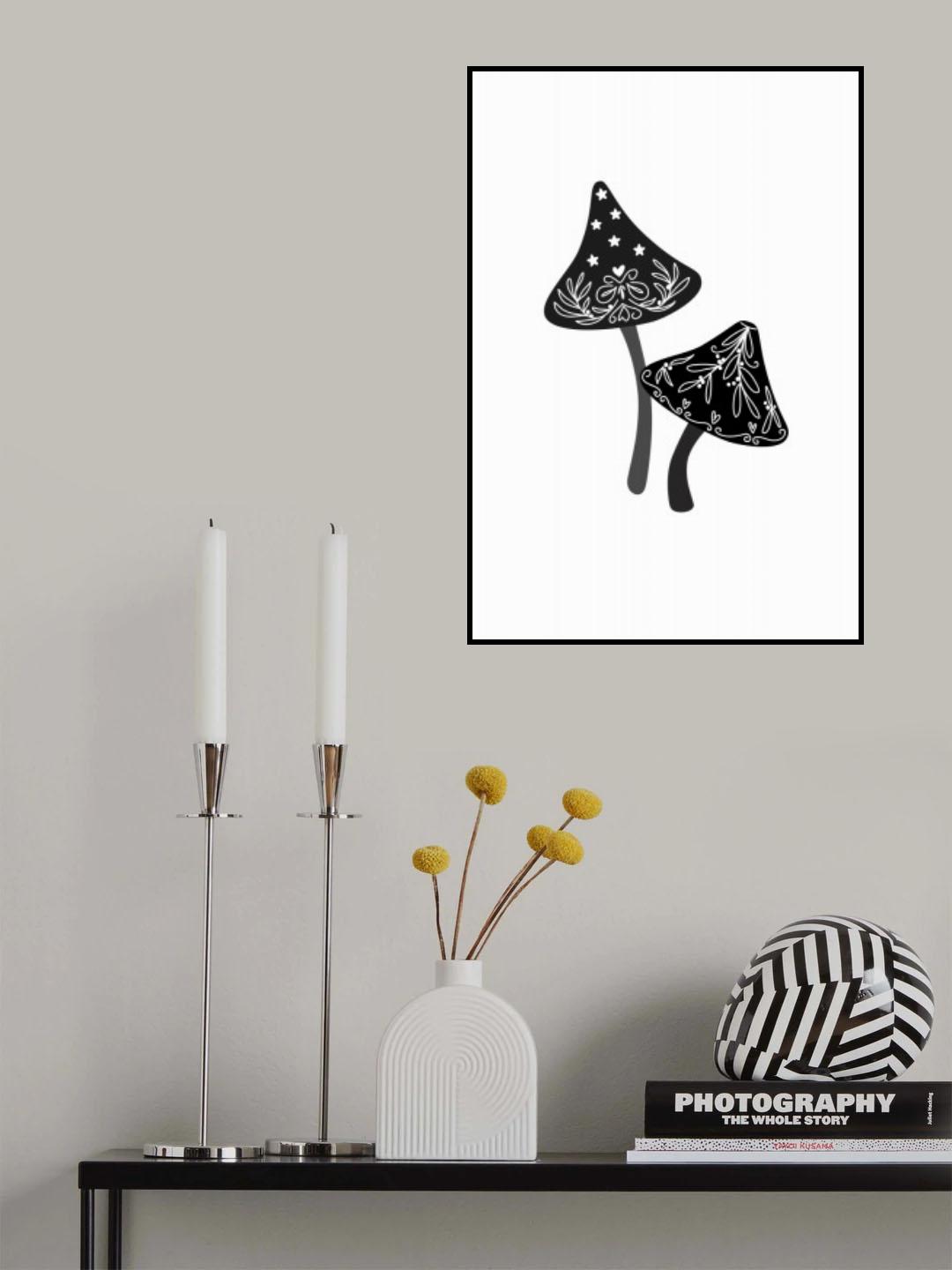 Iced mushrooms in black Poster och Canvastavla