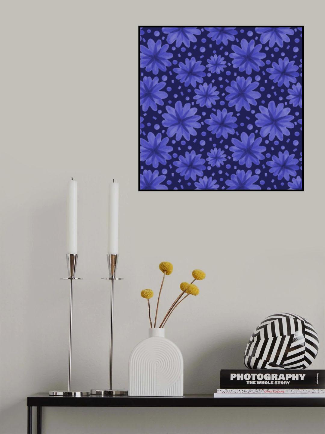 Floral Botanicals Navy On Blue Poster och Canvastavla