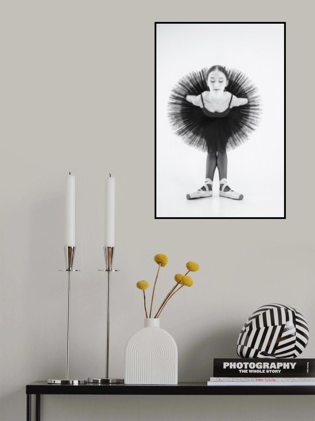 peacock. a ballerina in a black tutu is leaning forward with her arms crossed behind her back Poster och Canvastavla