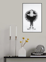 peacock. a ballerina in a black tutu is leaning forward with her arms crossed behind her back Poster och Canvastavla