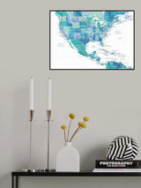 Aqua map of the United States and the Caribbean sea Poster och Canvastavla
