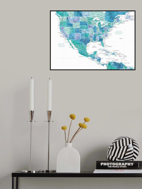 Aqua map of the United States and the Caribbean sea Poster och Canvastavla