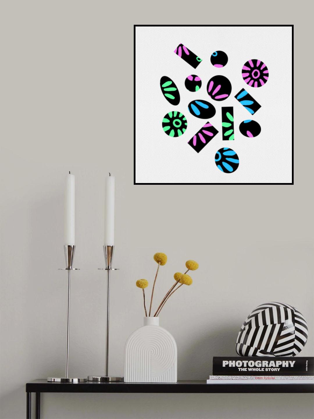 Broken Florals Blue Green Pink Abstract Poster och Canvastavla