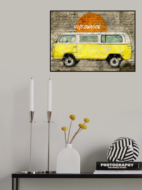 volkswagen vw combi yellow Poster och Canvastavla