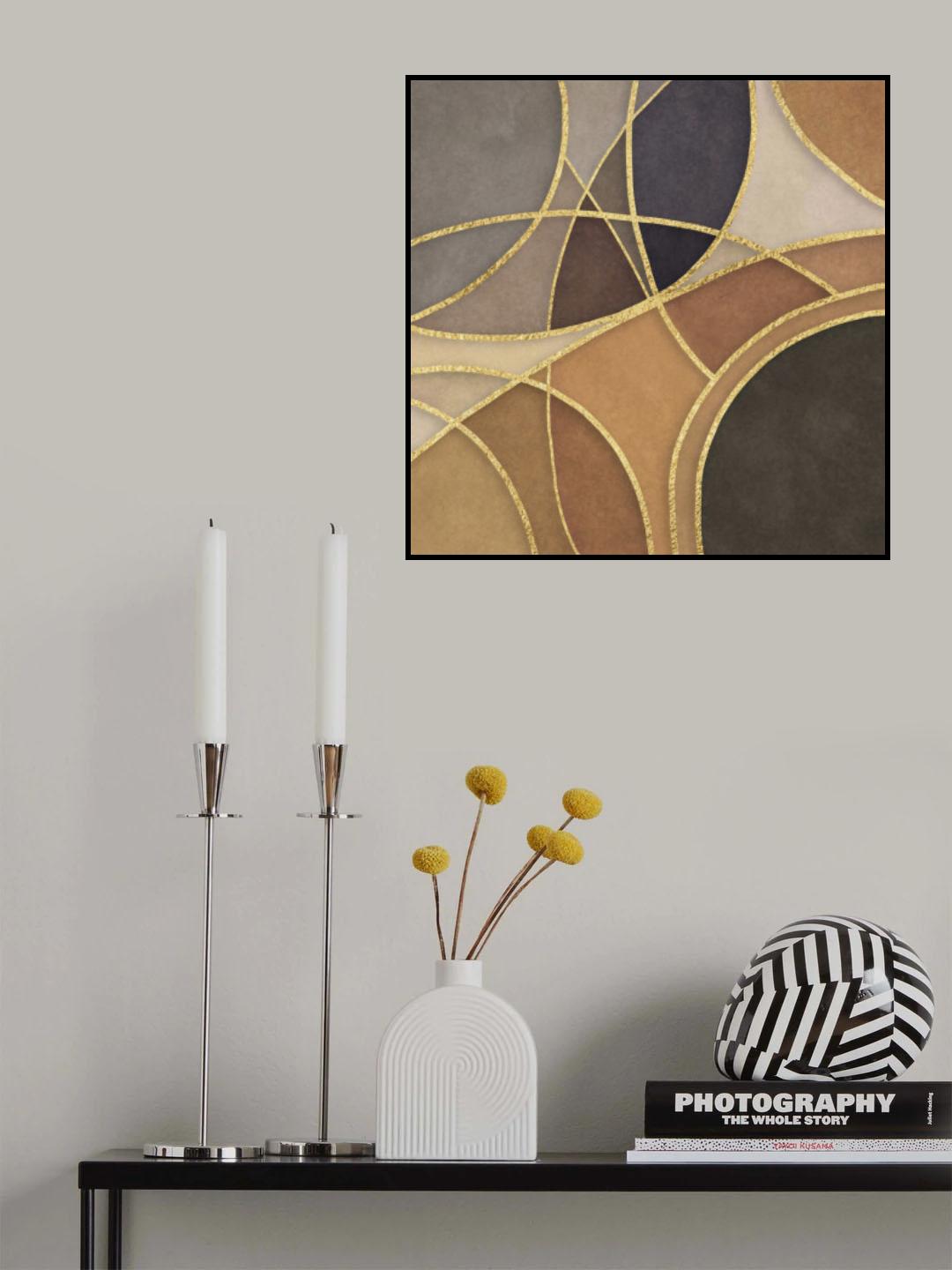 Round Abstracts Brown Gold Poster och Canvastavla