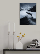 A stream under a snowy mountain Poster och Canvastavla