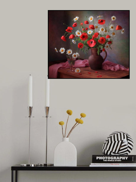 Still life with a bouquet of poppies and chamomile Poster och Canvastavla