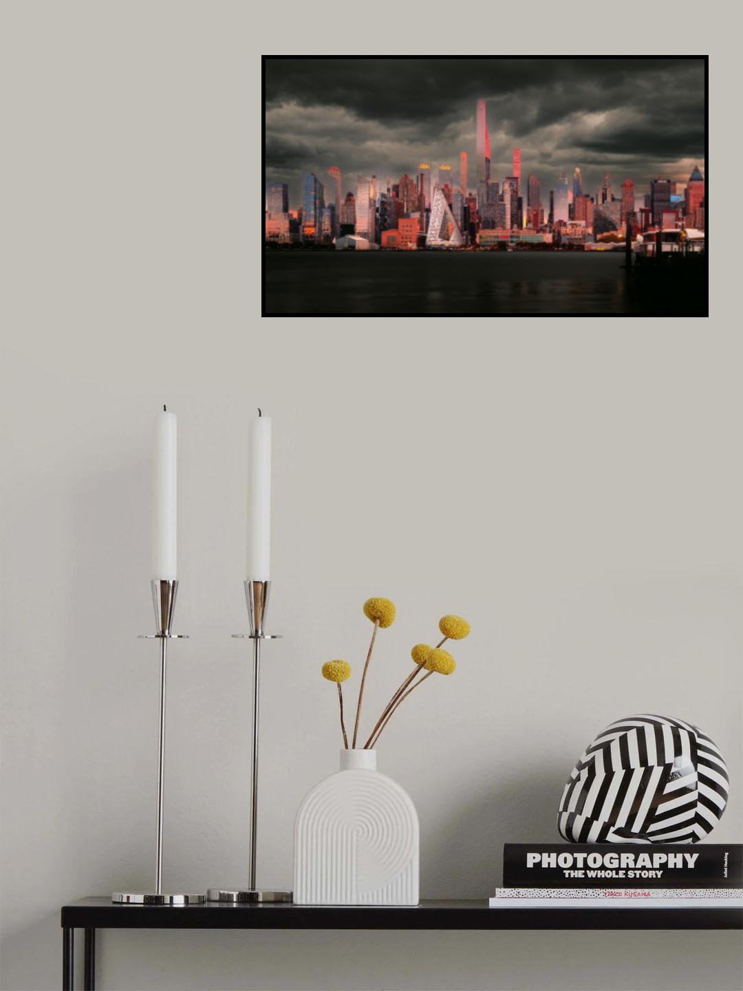 Manhattan's Fiery Sunset Poster och Canvastavla