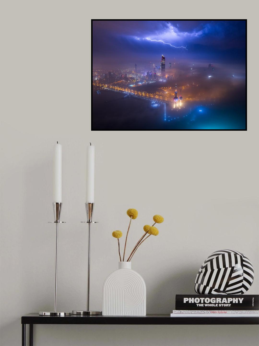 Fog and Lightning in Kuwait City Poster och Canvastavla