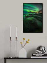 Dragon's Eye on Uttakleiv Beach at Green Night Poster och Canvastavla