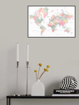 Pastel watercolor world map with cities, Anjah Poster och Canvastavla