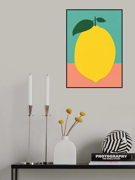 Lemon With Two Leaves Poster och Canvastavla