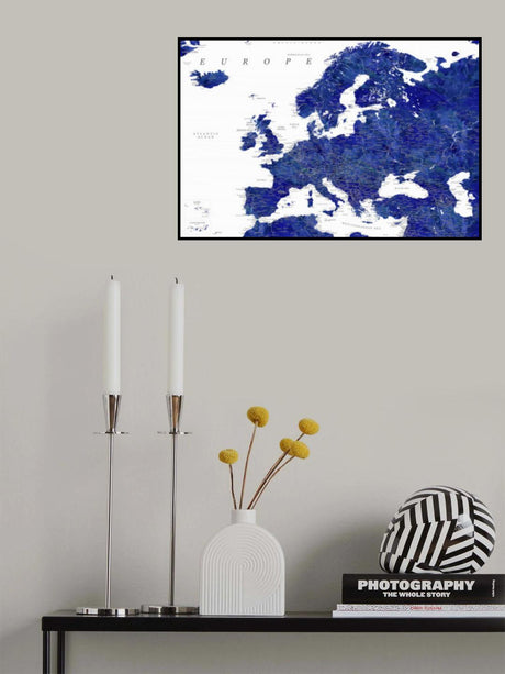 Navy blue detailed map of Europe Poster och Canvastavla
