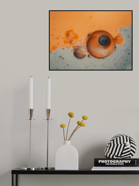 Fluid Orange Grey Silver Macro Photo Poster och Canvastavla