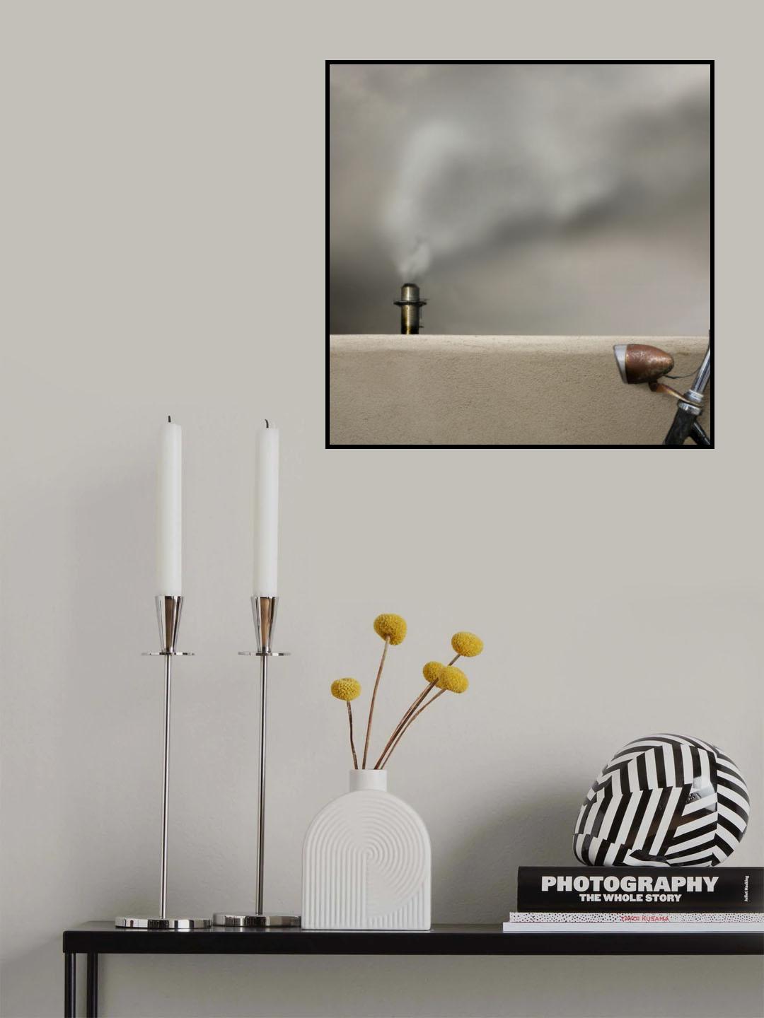 Wall, fireplace and bike Poster och Canvastavla