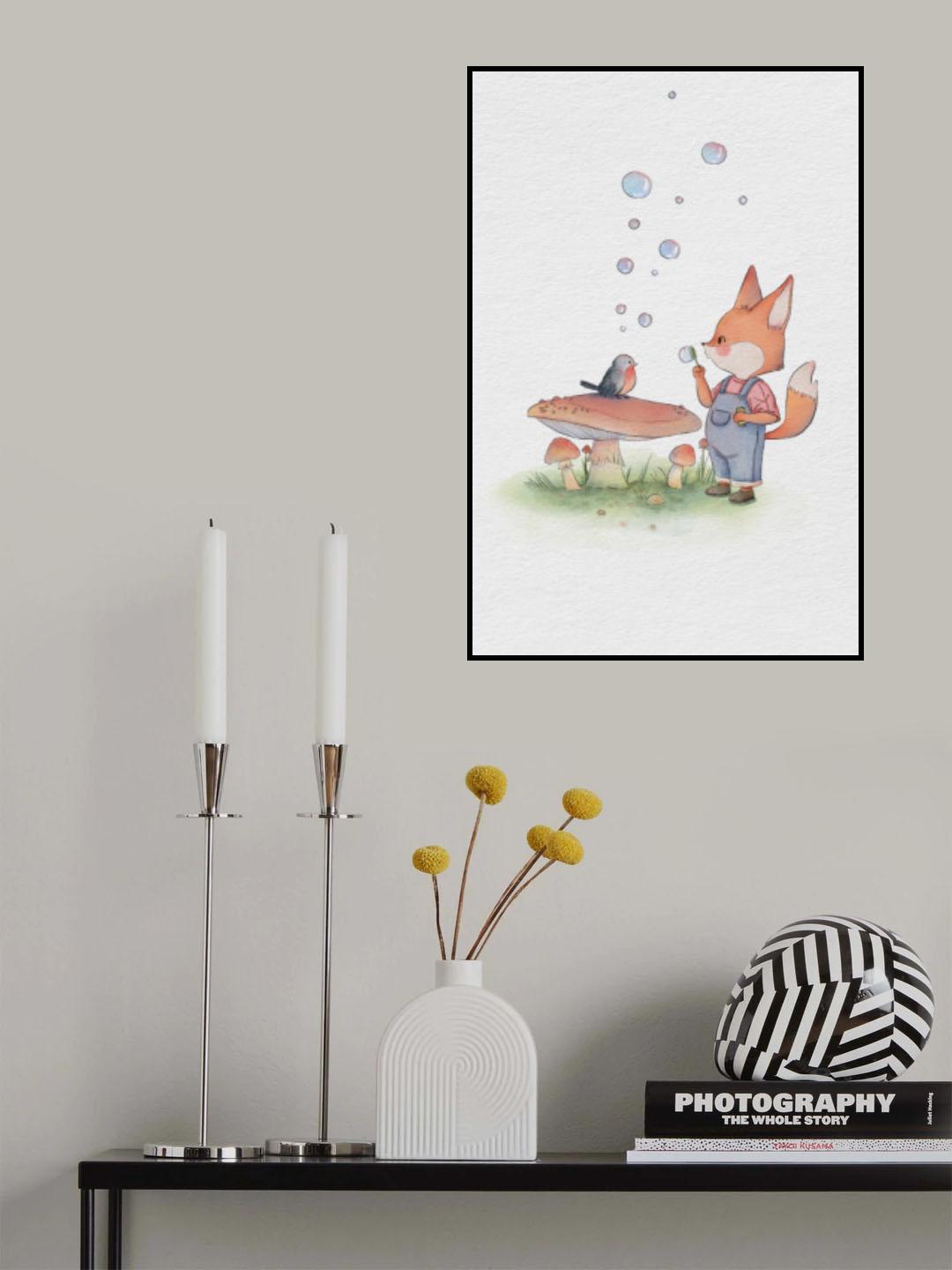 Fox and Bird Illustration 1 Poster och Canvastavla
