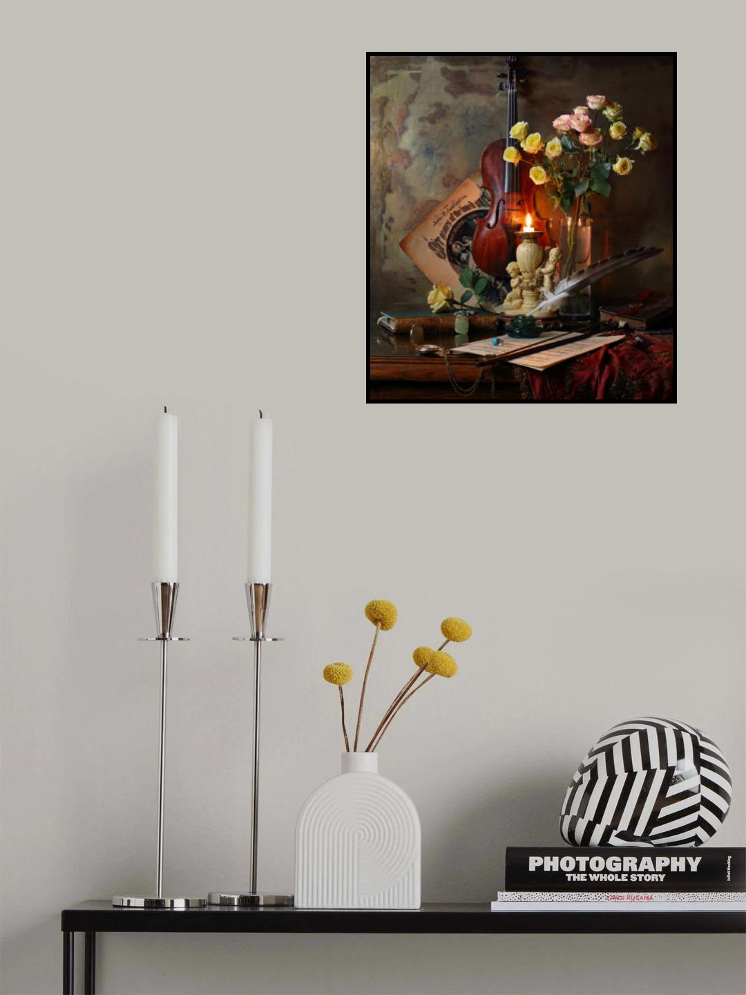 Still life with violin and flowers Poster och Canvastavla
