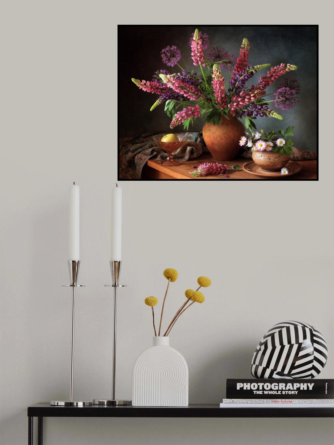 Still life with a bouquet of lupine Poster och Canvastavla