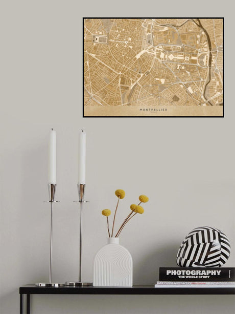 Sepia vintage map of Montpellier downtown France Poster och Canvastavla