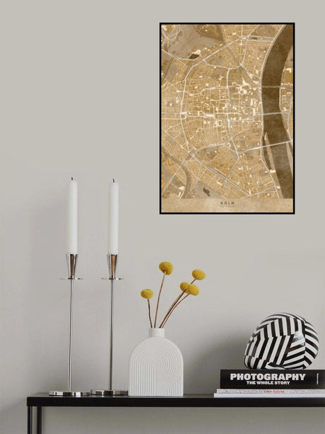 Sepia vintage map of Köln downtown Germany Poster och Canvastavla