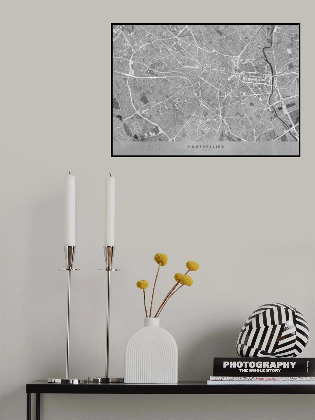 Gray vintage map of Montpellier France Poster och Canvastavla