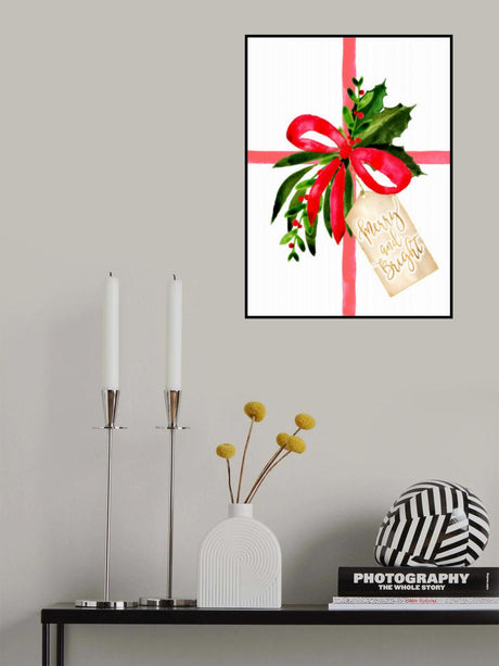 Watercolor gift with merry and bright tag Poster och Canvastavla