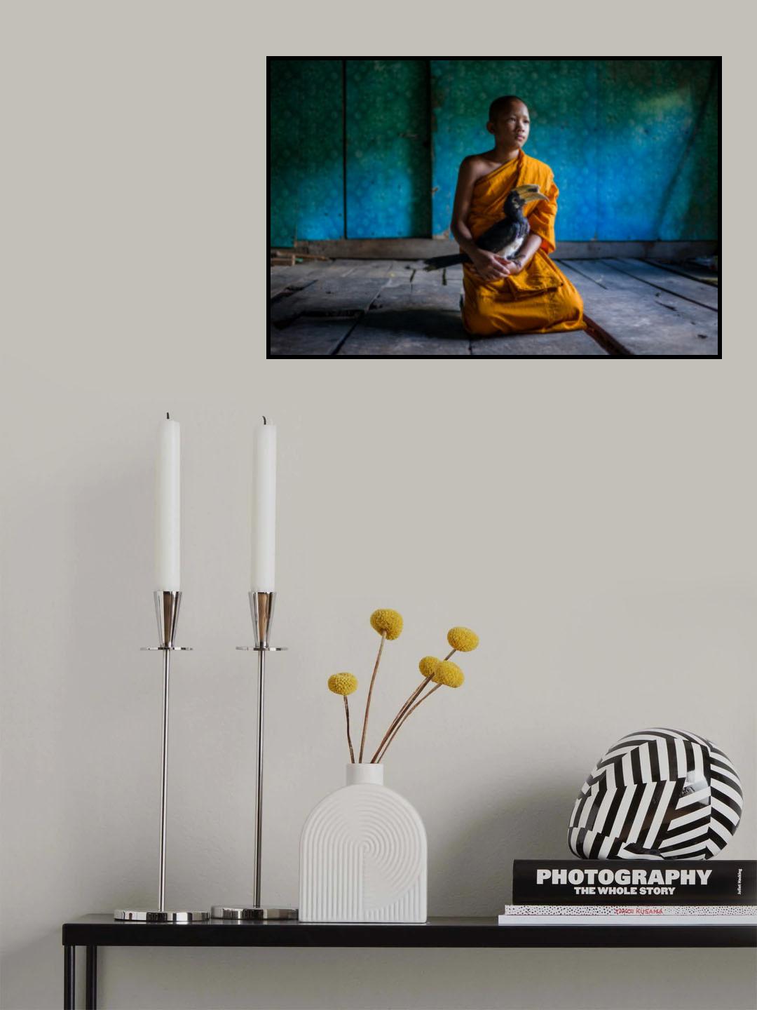 The Young Monk and his pet Hornbill Poster och Canvastavla