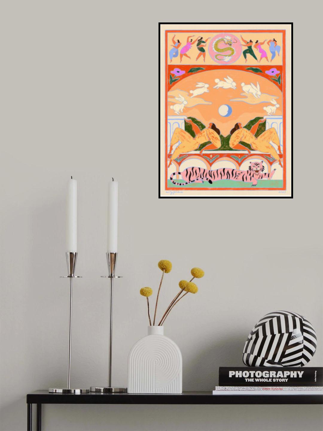 Rabbit Jumps Over the Moon Poster och Canvastavla