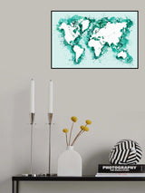 Teal strokes world map Poster och Canvastavla