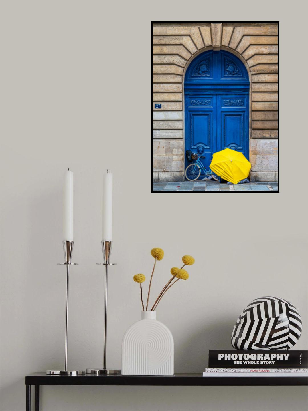 Blue Door, Yellow Umbrella Poster och Canvastavla