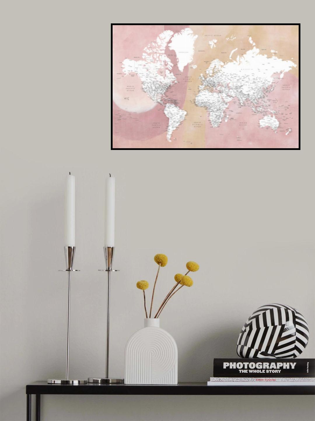 Detailed world map with cities Mizn Poster och Canvastavla