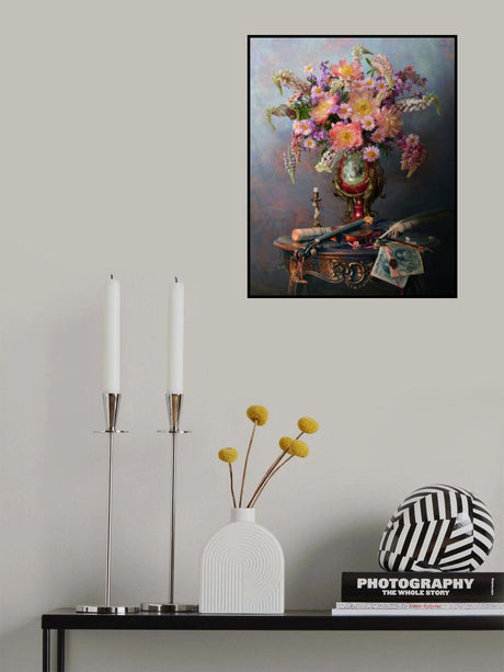 Still life with violin and flowers Poster och Canvastavla