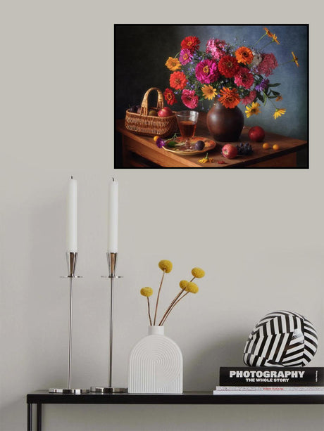 Still life with flowers and fruits Poster och Canvastavla