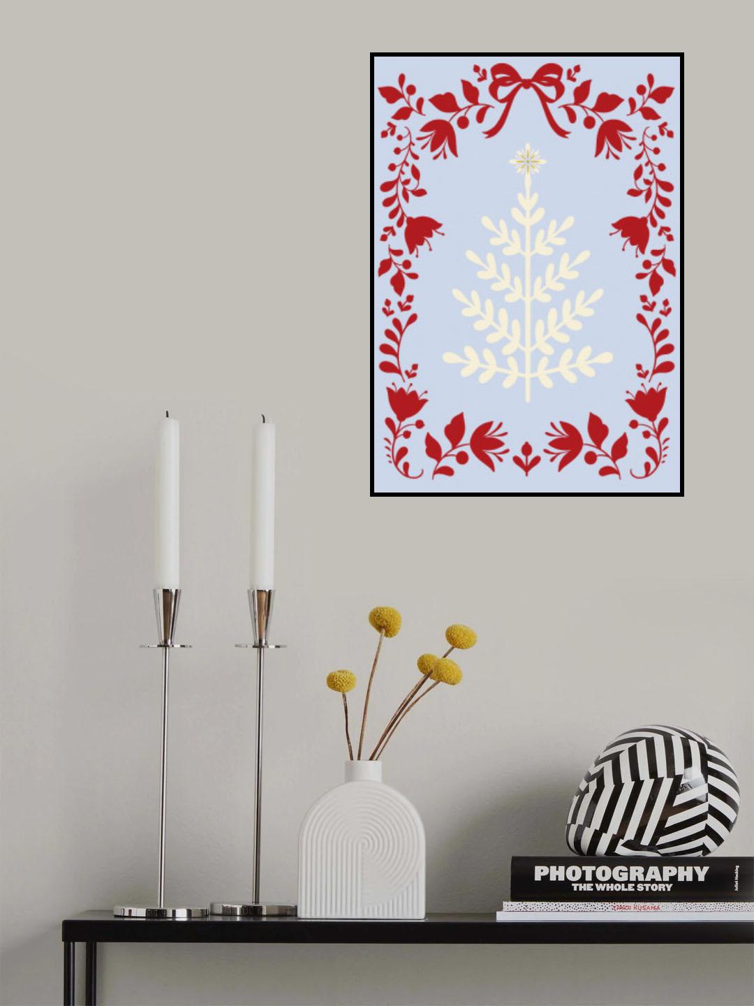 Christmas Tree Blue and Red Poster och Canvastavla