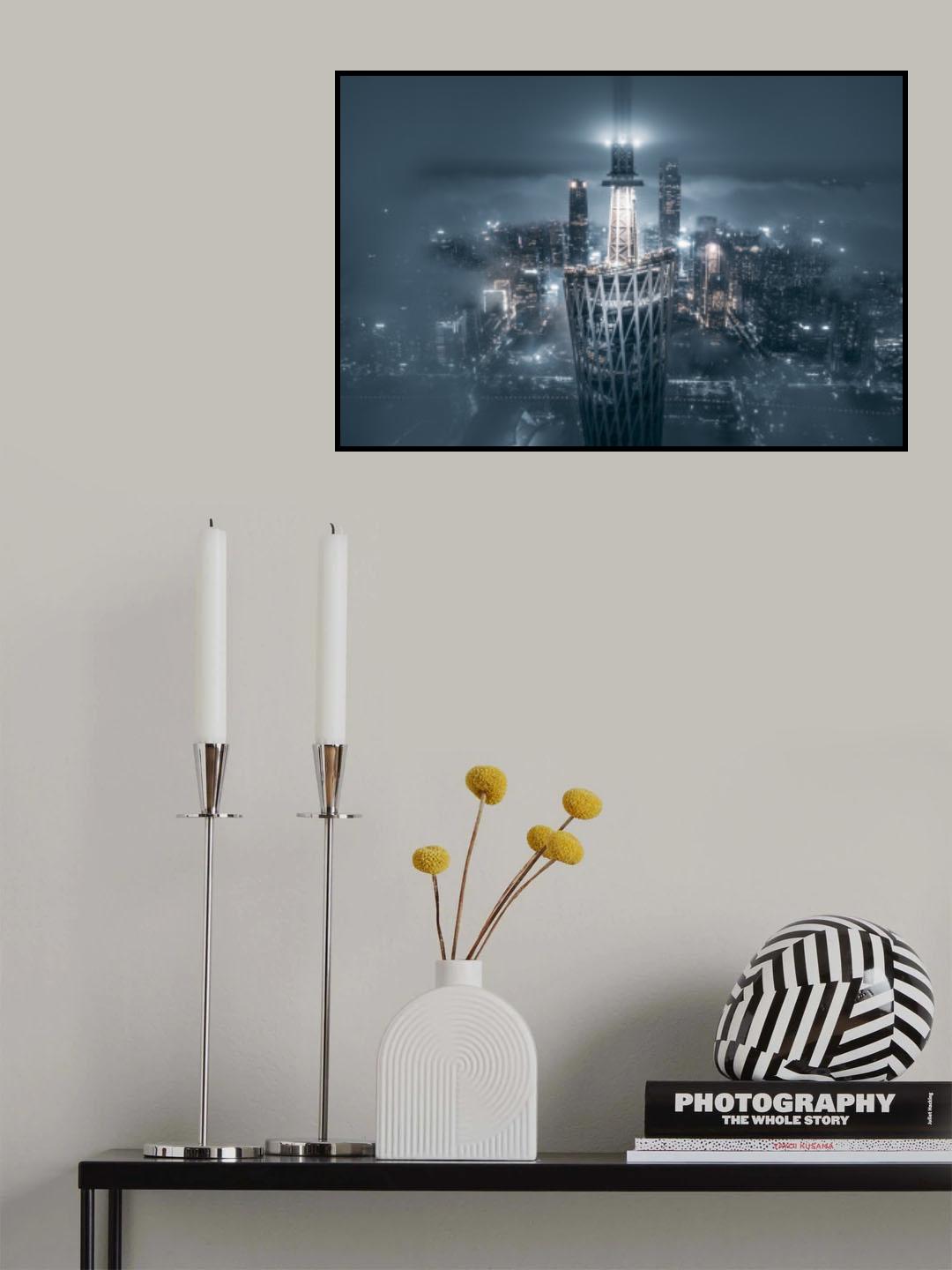 Cloudy Canton Tower Poster och Canvastavla