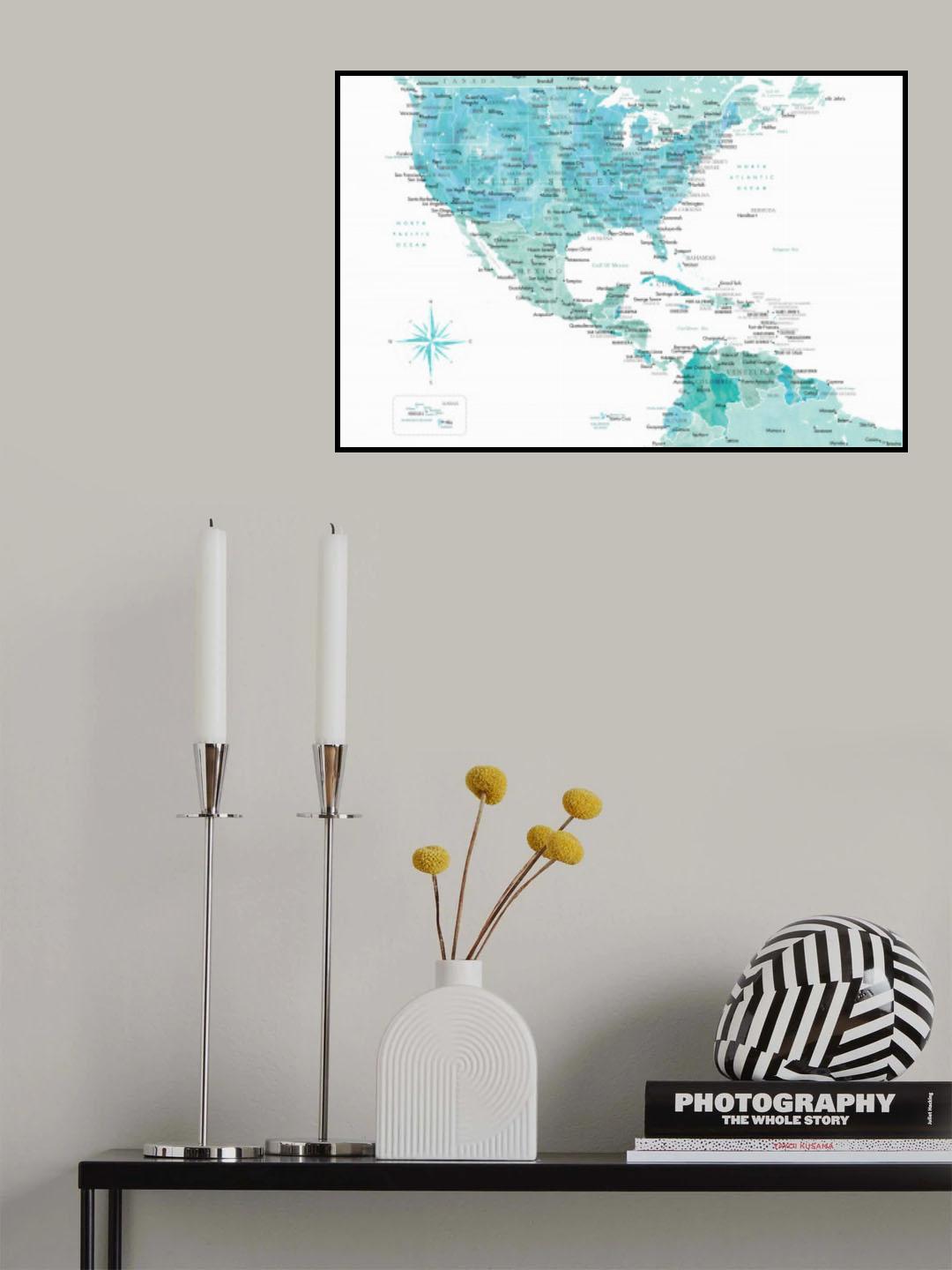 Aquamarine map of USA and Mexico Poster och Canvastavla