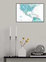 Aquamarine map of USA and Mexico Poster och Canvastavla