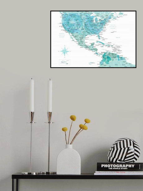Aquamarine map of USA and Mexico Poster och Canvastavla